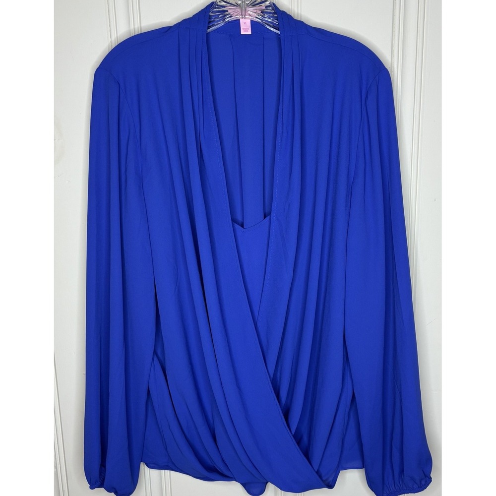 Lily Pulitzer Myah Surplice wrap draped blouse XL royal purple blue date night